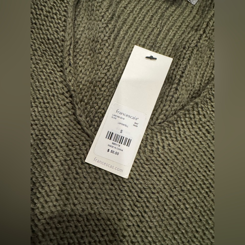 Francesca’s Women’s Knitted Olive Green Women's Boho Chic Sweater - Picture 2 of 6